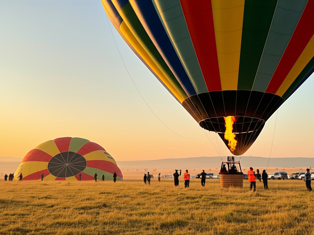 Hot air balloon being prepared for takeoff