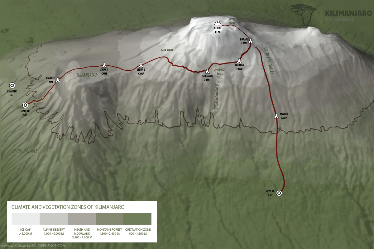 Detailed Lemosho Route Map