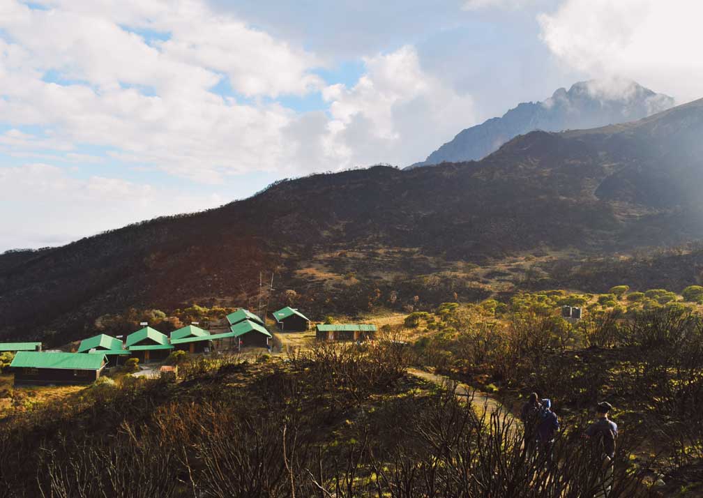 Mountain huts with Mt. Meru in the background