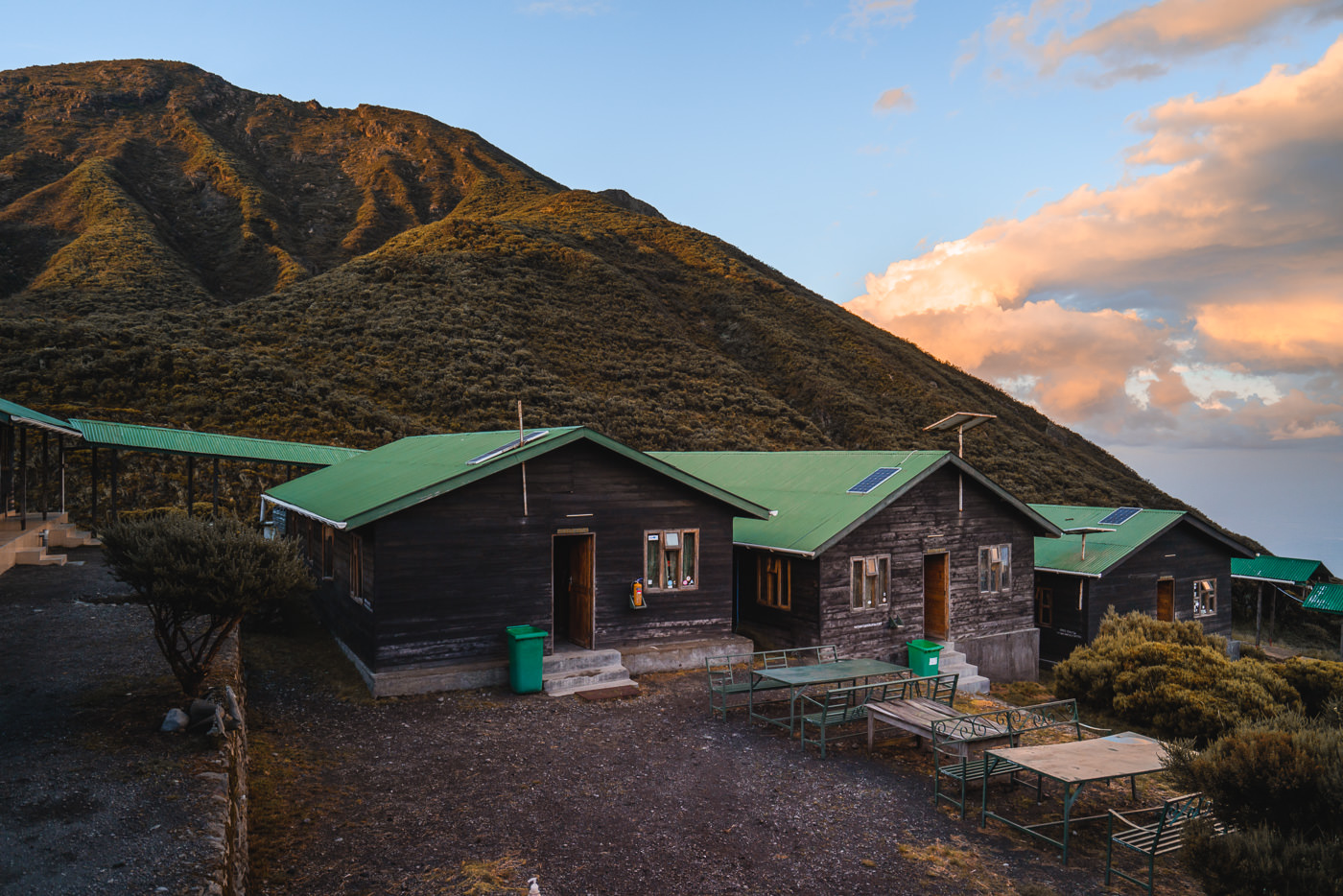 Mountain huts at Mt. Meru with sunset view